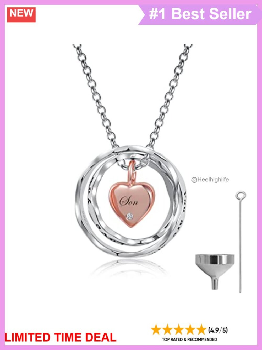 Sterling Silver Cremation Urn Necklace Heart Keepsake for Ashes Memorial Jewelry